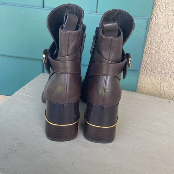 Tory Burch Brown Ankle Boots with Gold Accent - Picture 3 of 7